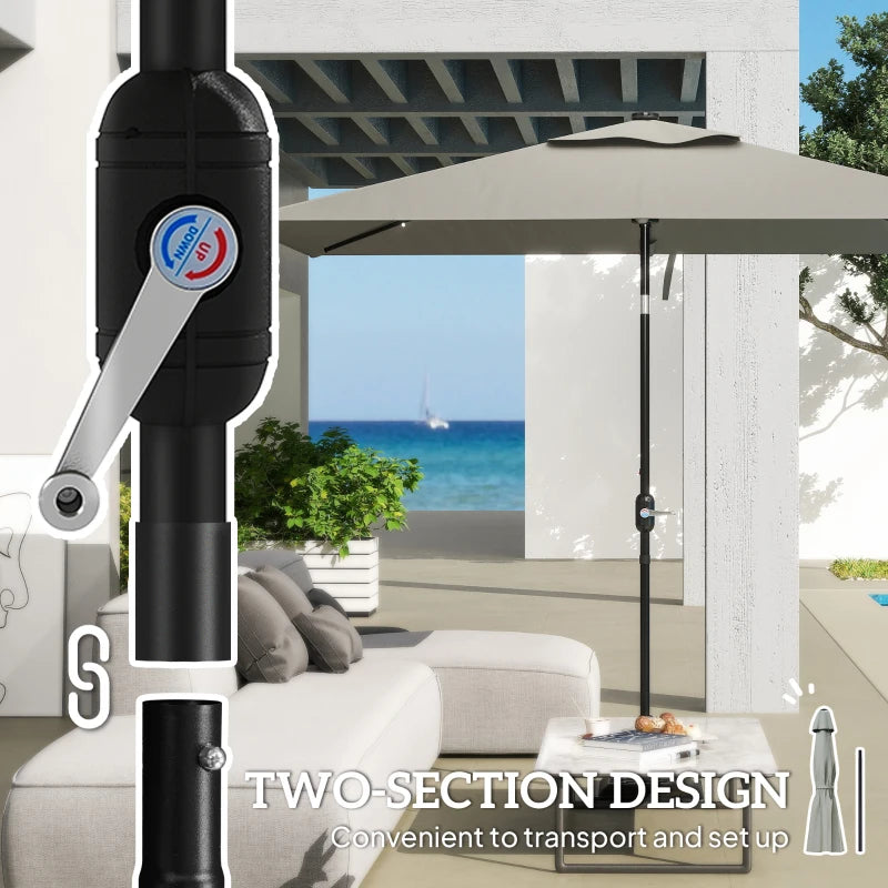 Patio Umbrella with 22 LED Solar Lights and Tilt, Light Grey