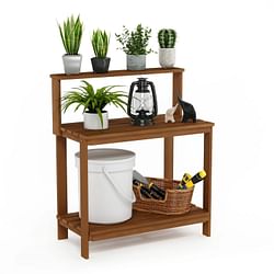 Solid Meranti Wood Outdoor Garden Potting Bench Table with Bottom Shelf - Free Shipping