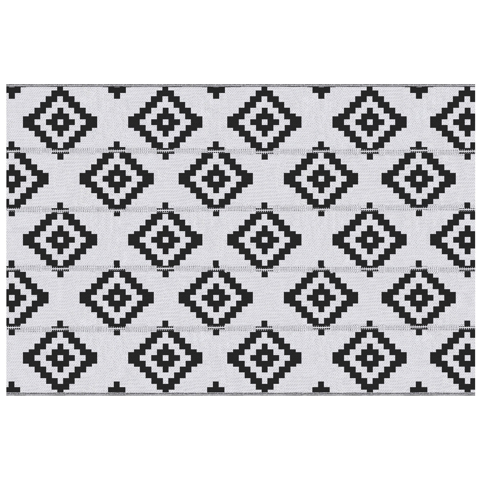 Outsunny Reversible Outdoor RV Rug, Patio Floor Mat, 6' x 9' Plastic Straw Rug for Backyard, Deck, Beach, Camping, Black & White 