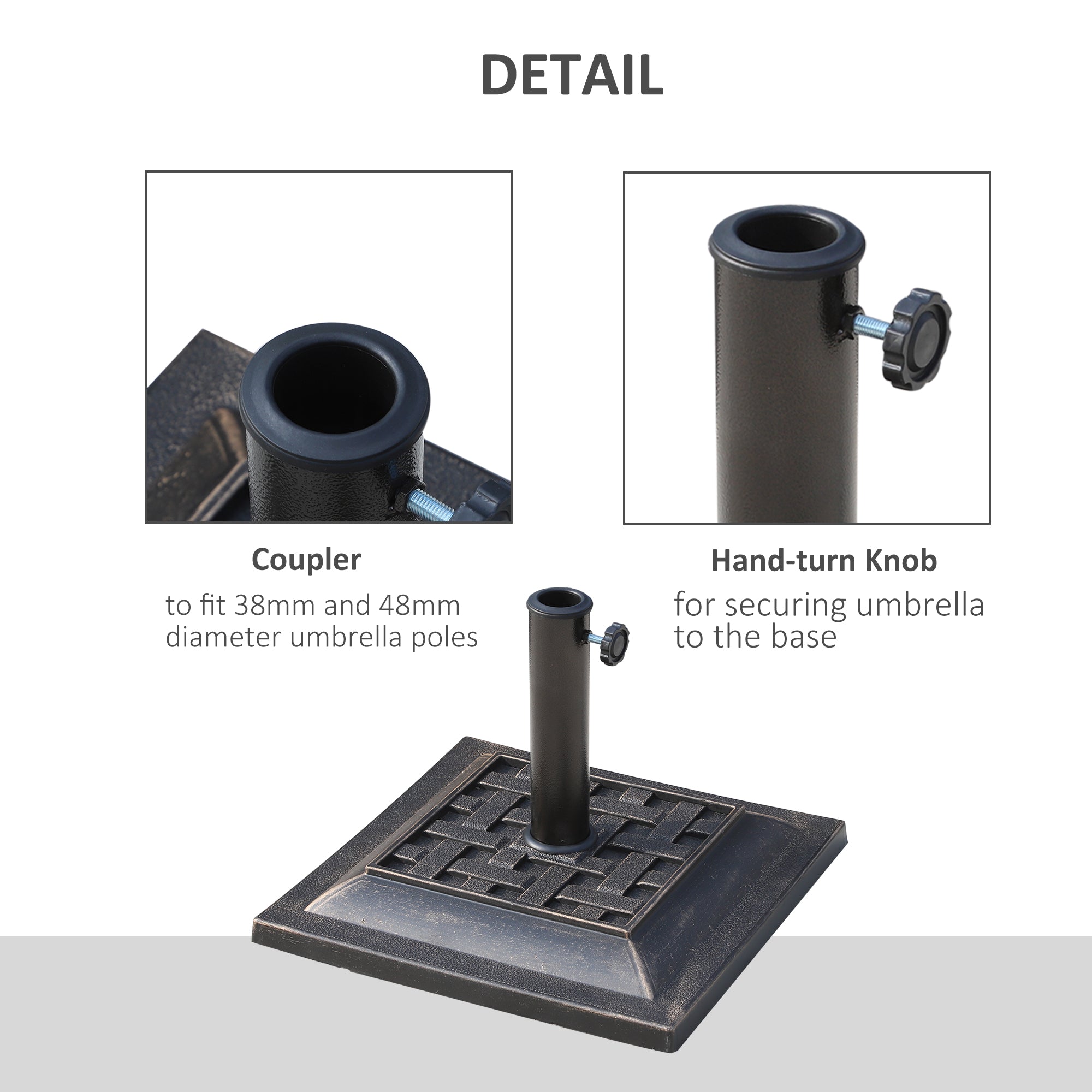 Outsunny Resin Square Umbrella Base: Coated Pole Stand for Patio Market Parasols, Bronze 