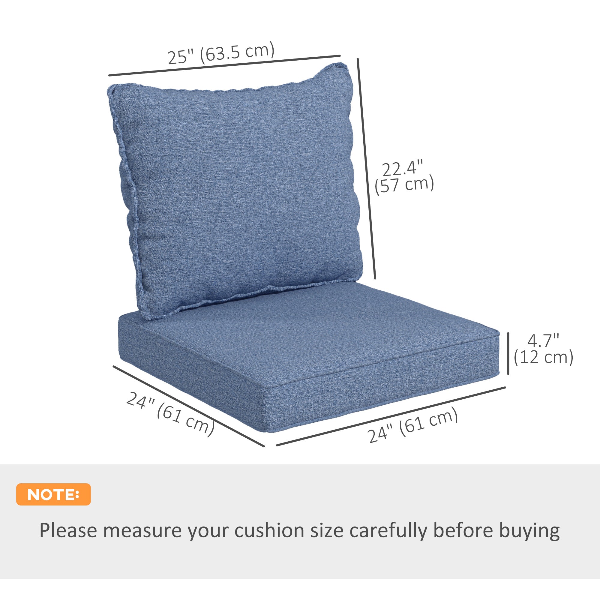 Outsunny 4-Piece Seat Cushion Pillows Replacement, Patio Chair Cushions Set with Back for Indoor Outdoor, Blue 