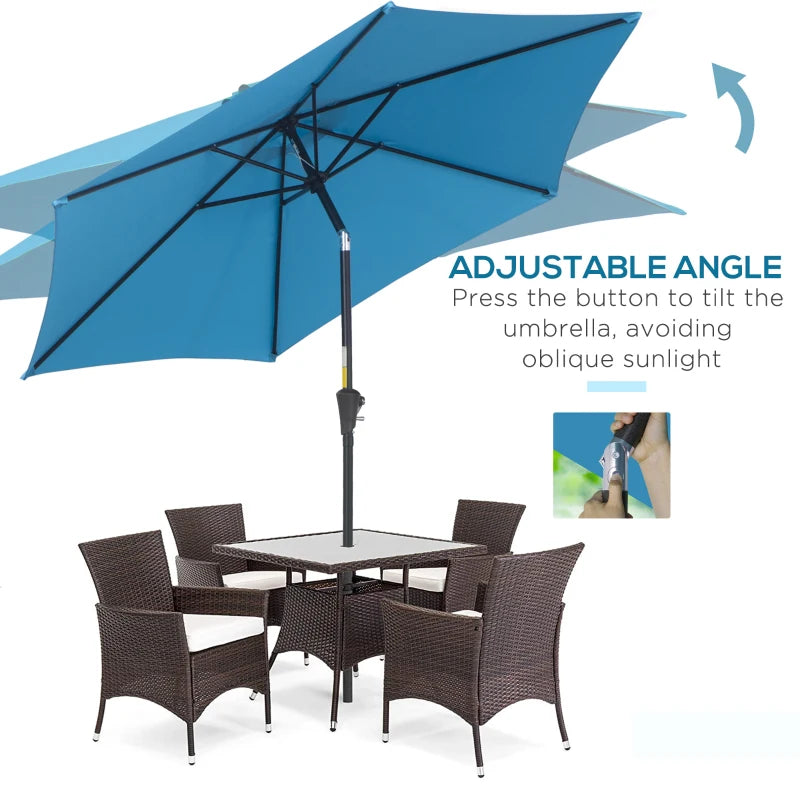8.5' Round Aluminum Patio Umbrella Garden Parasol Market Sunshade Tilt Canopy w/ 6 Ribs, Crank Handle, Blue