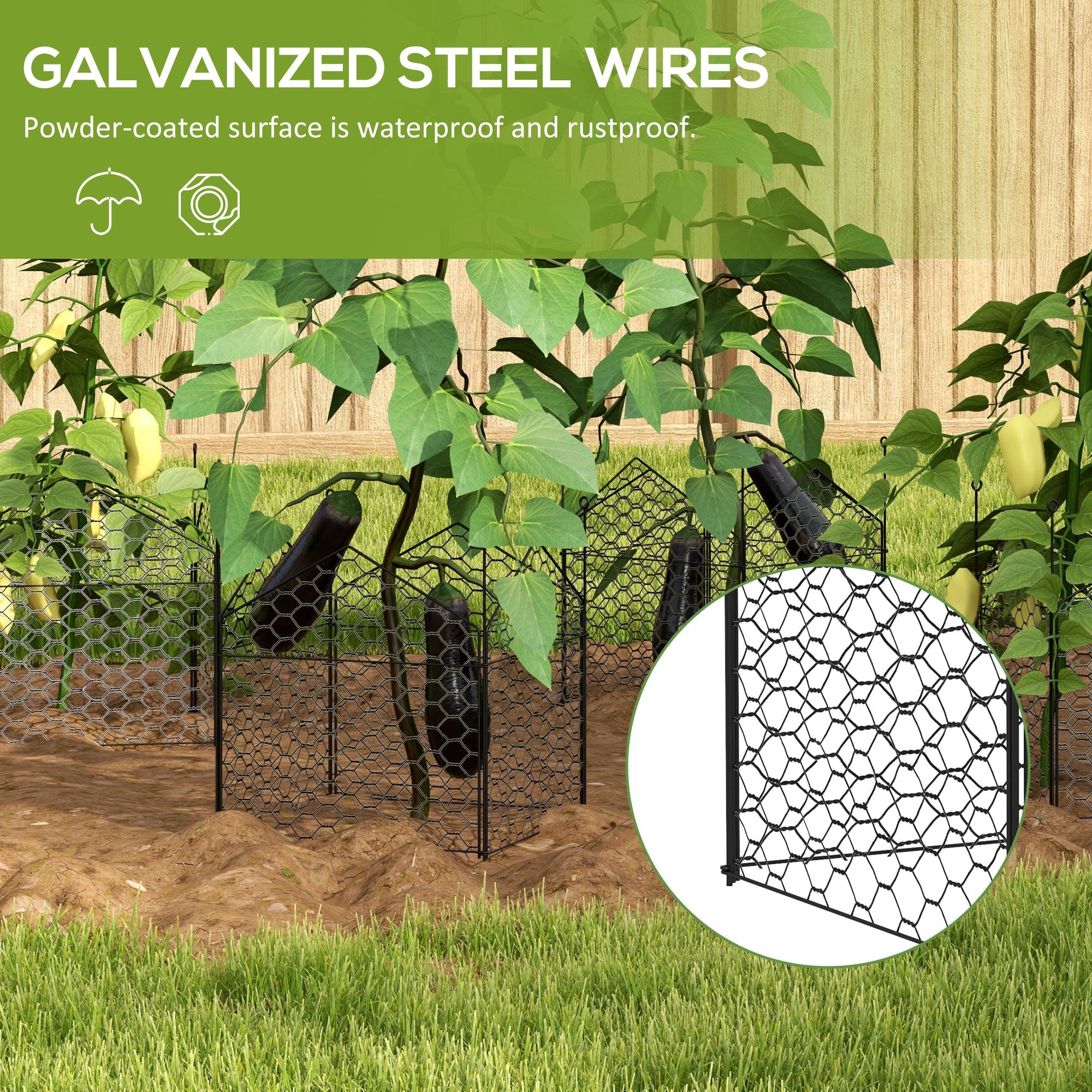 Outsunny 4 Pack Metal Garden Cloches 12"x14" Plant Cages Black Crop Protection to Keep Animals Out 