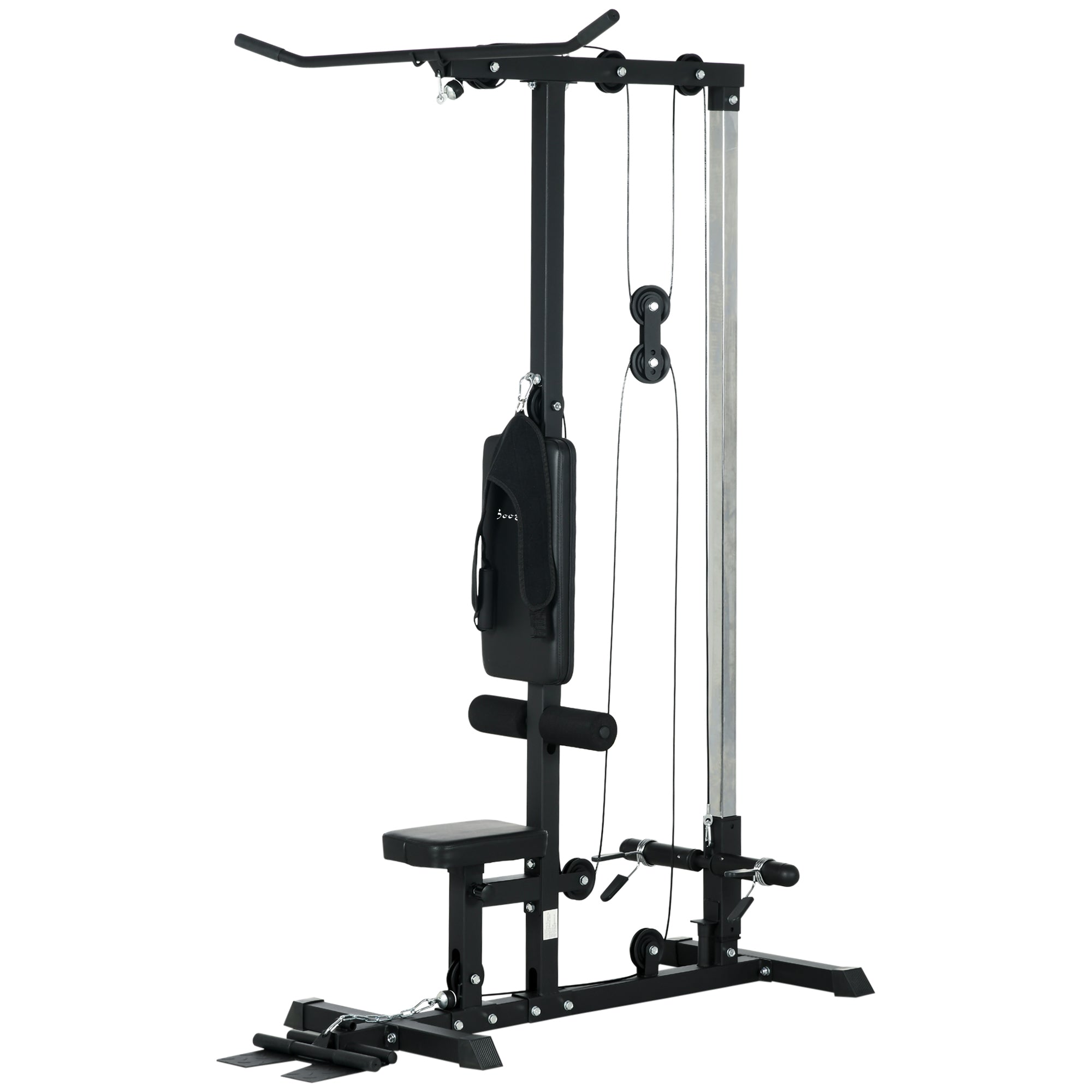 Soozier Lat Pull Down Machine with High Low Pulley Adjustable Seat for Strength Training Home Gym Black 