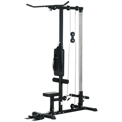 Soozier Lat Pull Down Machine with High Low Pulley Adjustable Seat for Strength Training Home Gym Black 