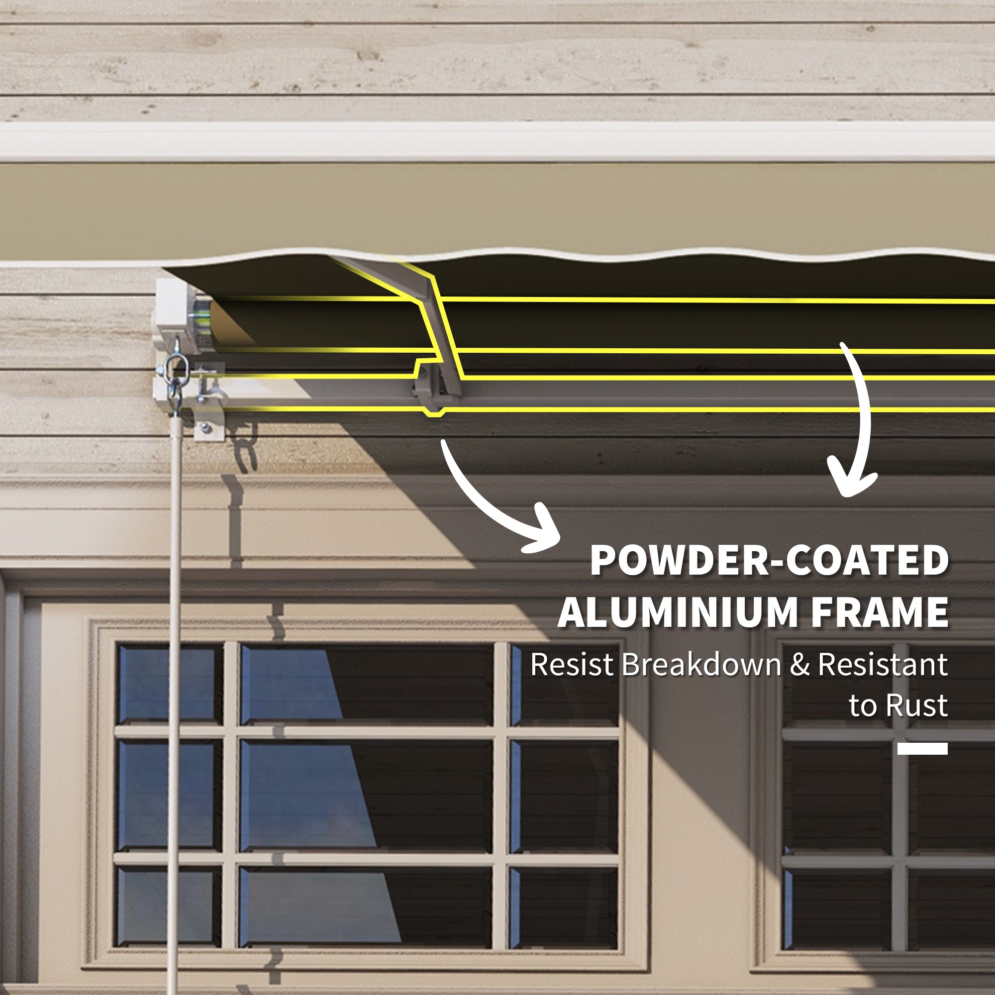 Outsunny Shade Retreat Awning: 8'x7' Manual Retractable Beige Patio Sun Canopy for Outdoor Deck 