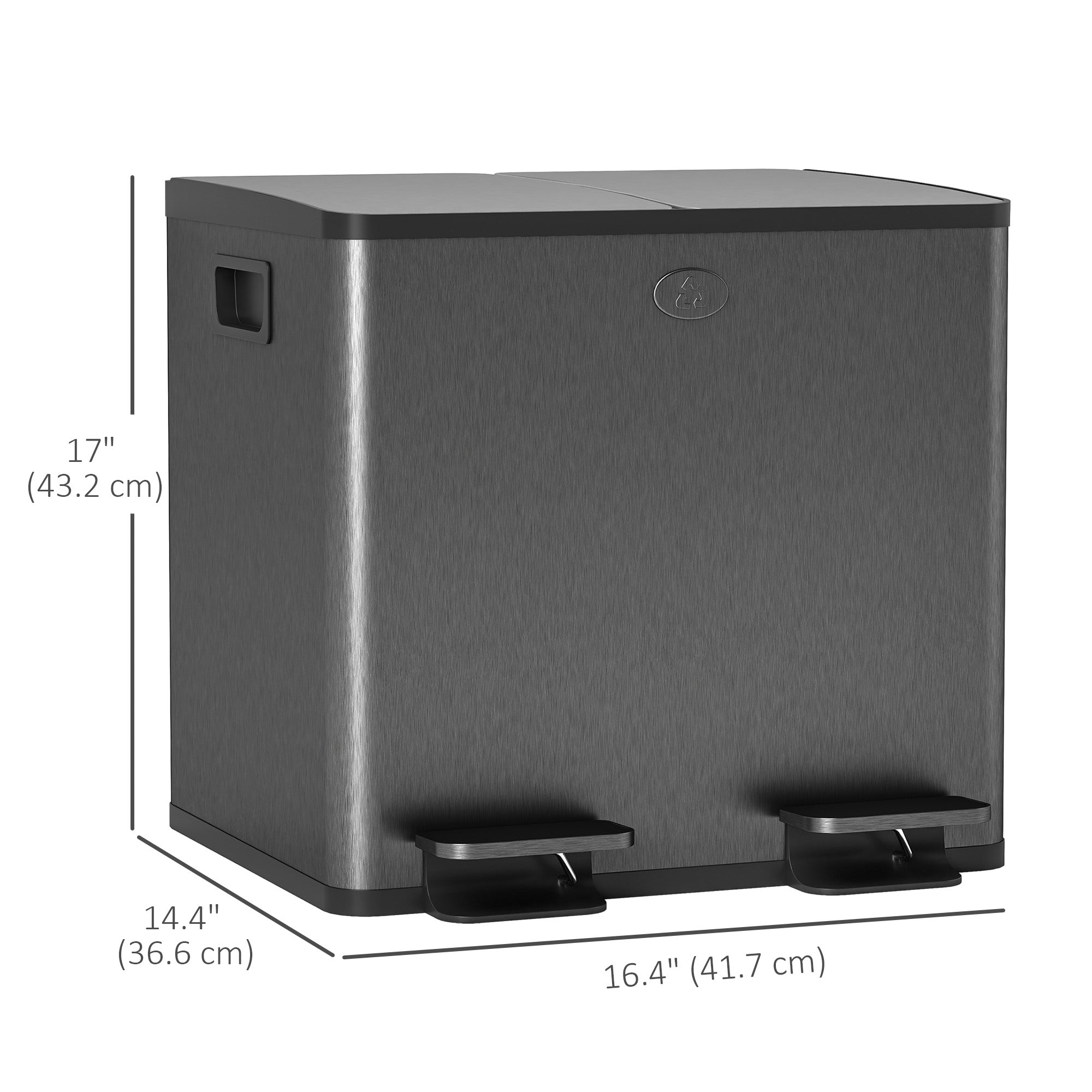 HOMCOM Dual Garbage Bin, Soft-Close Trash Can with Foot Pedal, 2 x 15 Liter Garbage Can with Removable Inner Buckets, Black 
