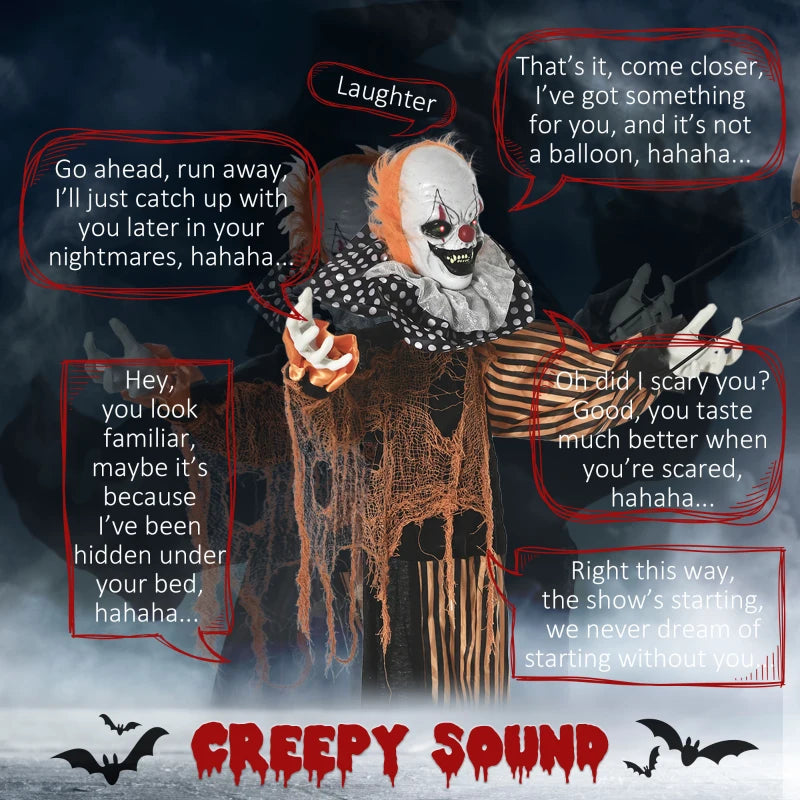 Outsunny 5ft Life-Size Talking Circus Clown – Sound & Motion Activated Halloween Decoration, Light-Up Eyes 