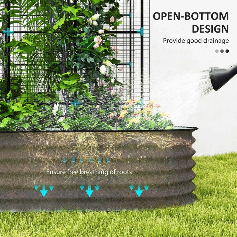 Galvanized Raised Garden Beds with Arch Trellis, Metal Planter Box with Climbing Net, Rubber Strap Edging, Open Bottom