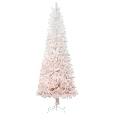HOMCOM 7ft Pencil Artificial Christmas Tree with Pine Realistic Branches, Auto Open, Pink and White 