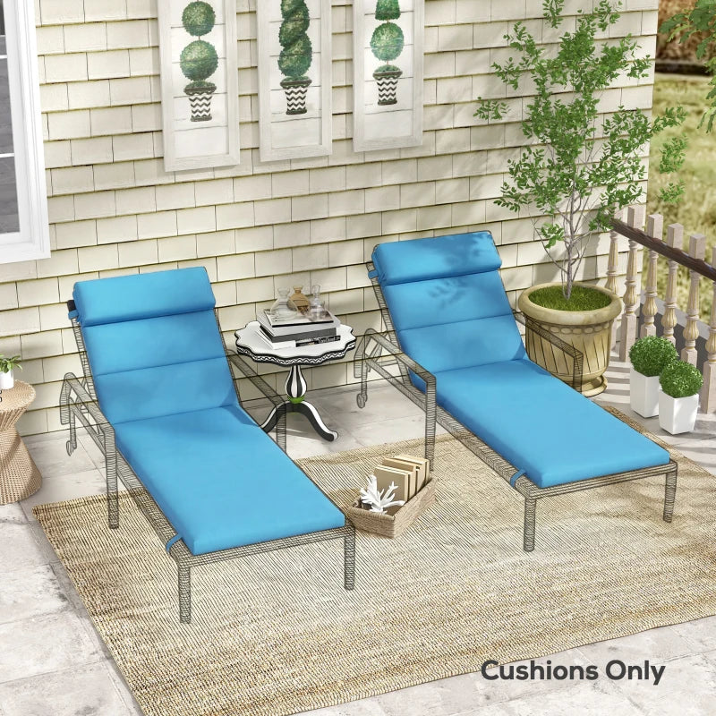 Patio Chaise Lounge Chair Cushions Replacement Sun Lounger Pads with Headrest and Ties, Set of 2, Turquoise