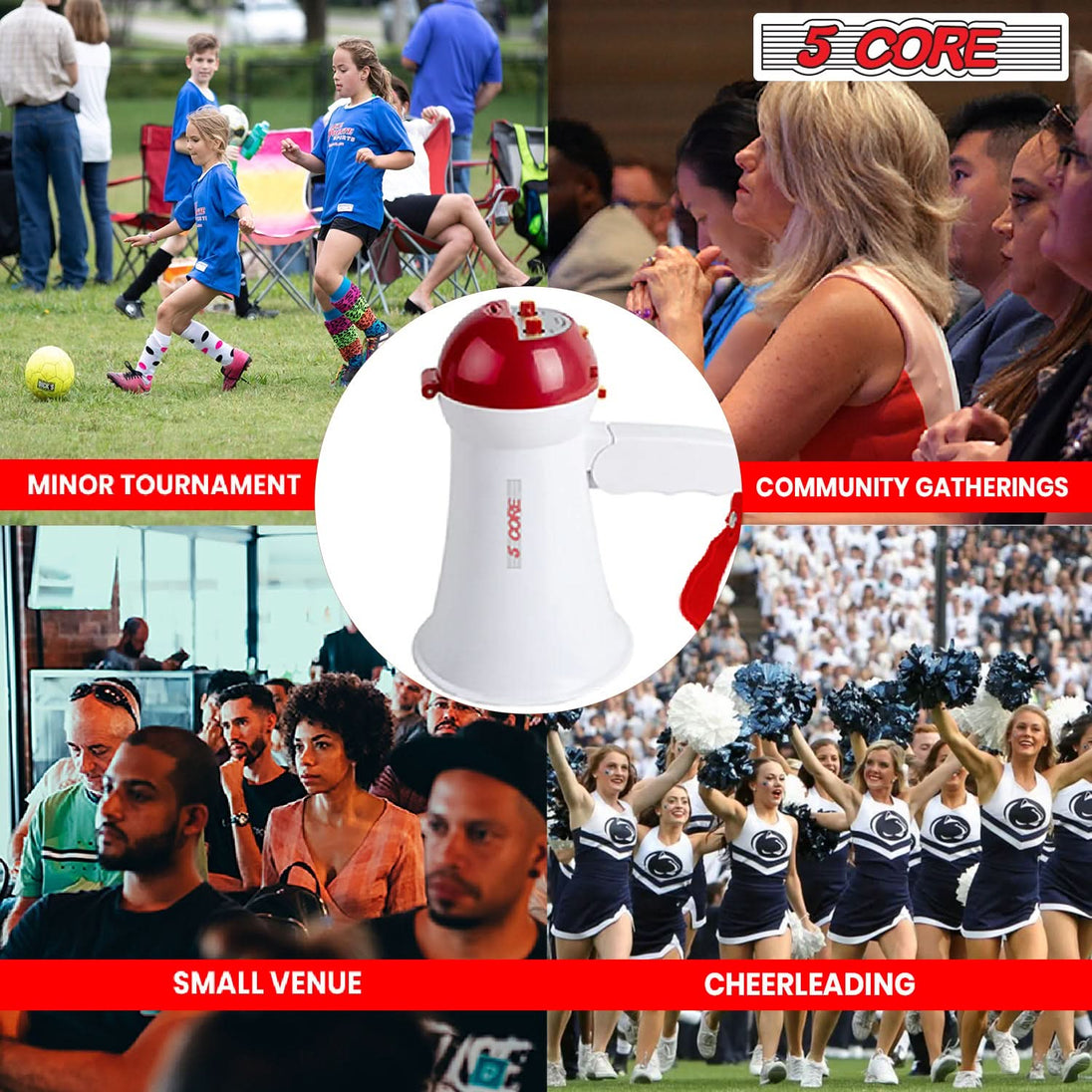 5Core Megaphone Bullhorn Speaker 15W Mini Battery Power Bull horn w Siren 400 Yard Range White