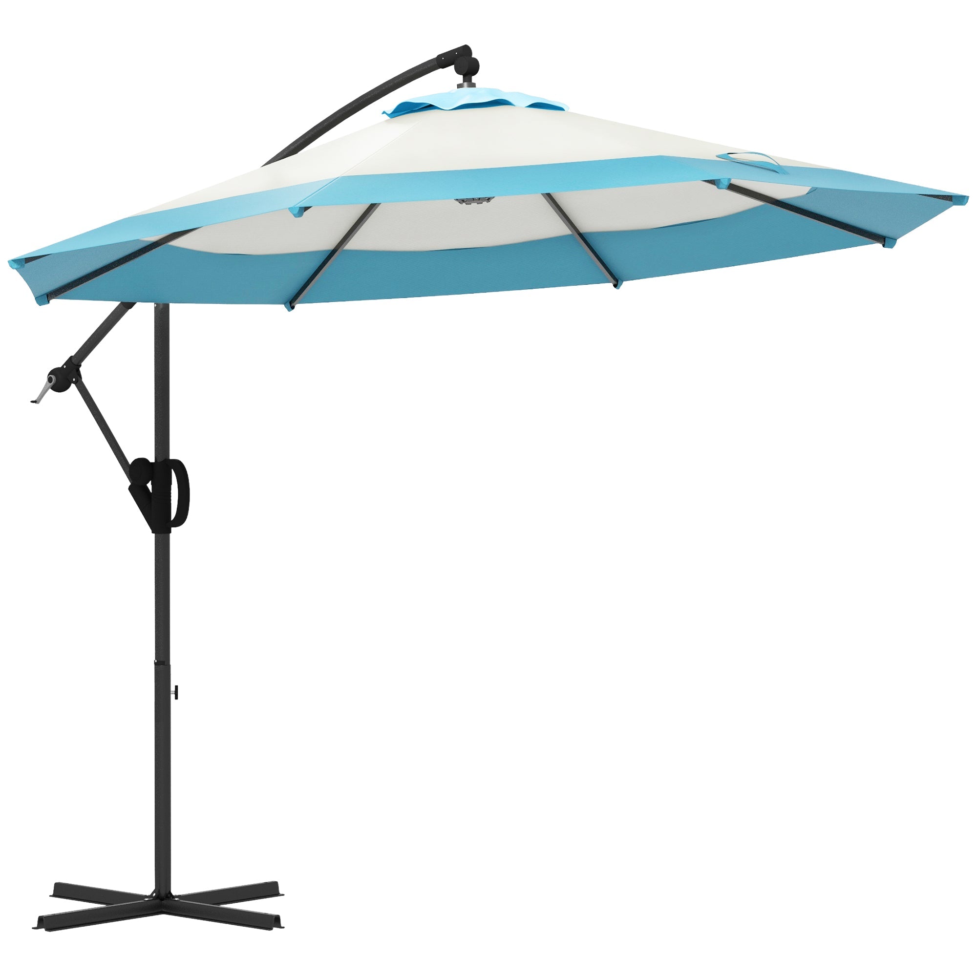 Outsunny 10 FT Cantilever Umbrella, Round Hanging Offset Umbrella with Crank, Tilt and Cross Base for Garden, Backyard, Blue 