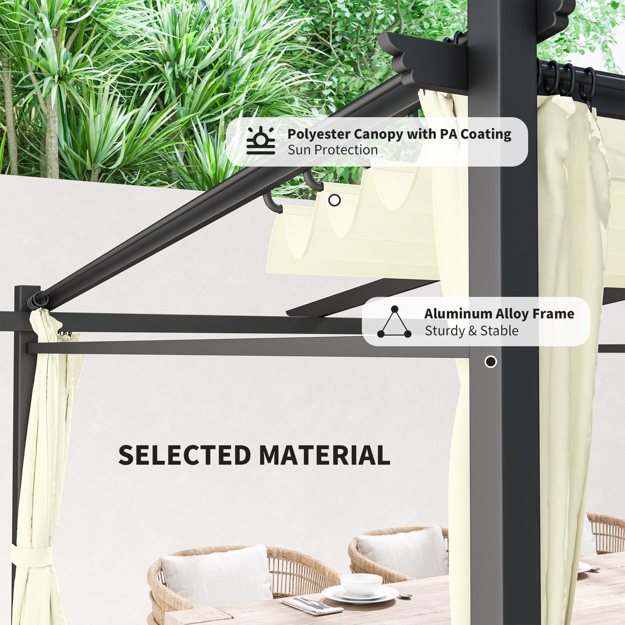 Outsunny Metal Pergola with Sliding Roof Canopy, Retractable Pergola Canopy, 10' x 10', Beige 