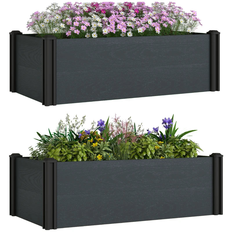 Vinyl Raised Garden Bed Kit, Set of 2 Elevated Garden Boxes with Open Bottom, Screwless Outdoor Planter Box