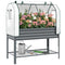 Galvanised Raised Garden Bed with Greenhouse Cover, Metal Elevated Planter Box with Bed Liner, Bottom Shelf, Dark Grey