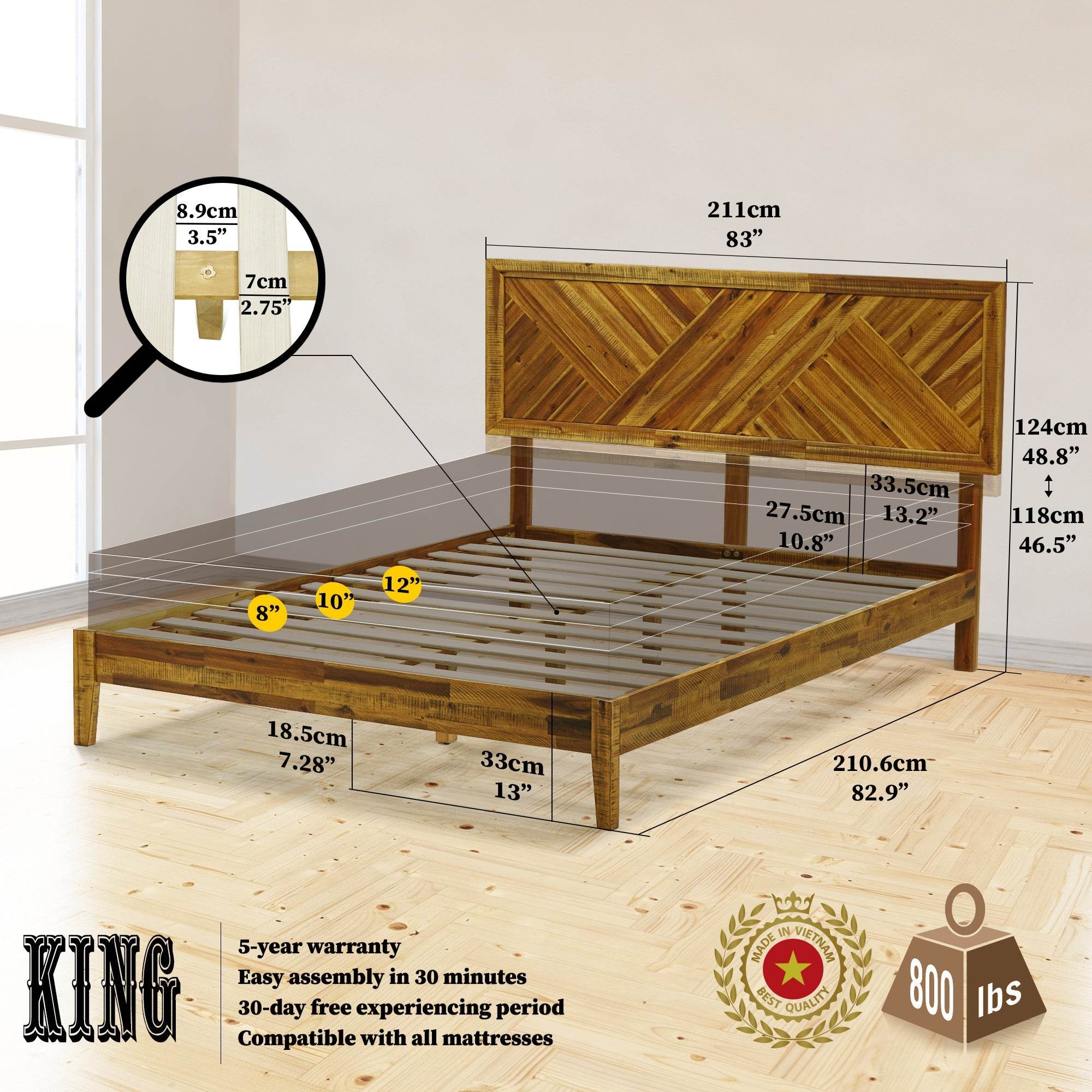 Sierra Deluxe Wood Platform Bed Frame 