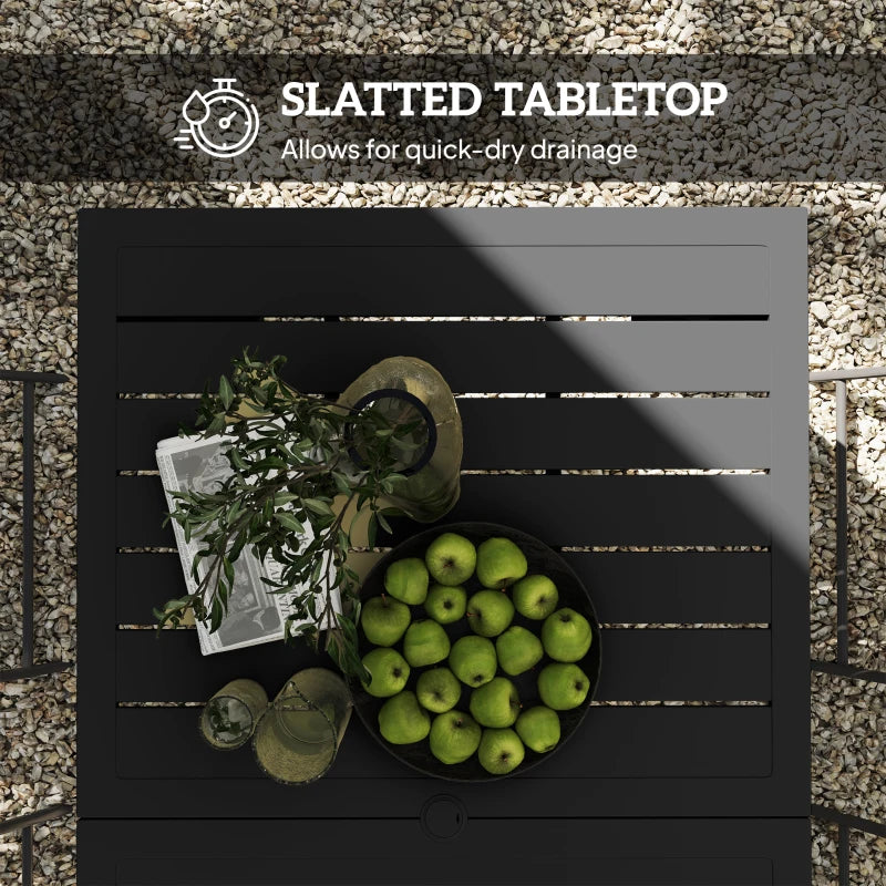 59" Outdoor Patio Table with Umbrella Hole, Outdoor Dining Table with Slatted Tabletop for Backyard Garden, Black