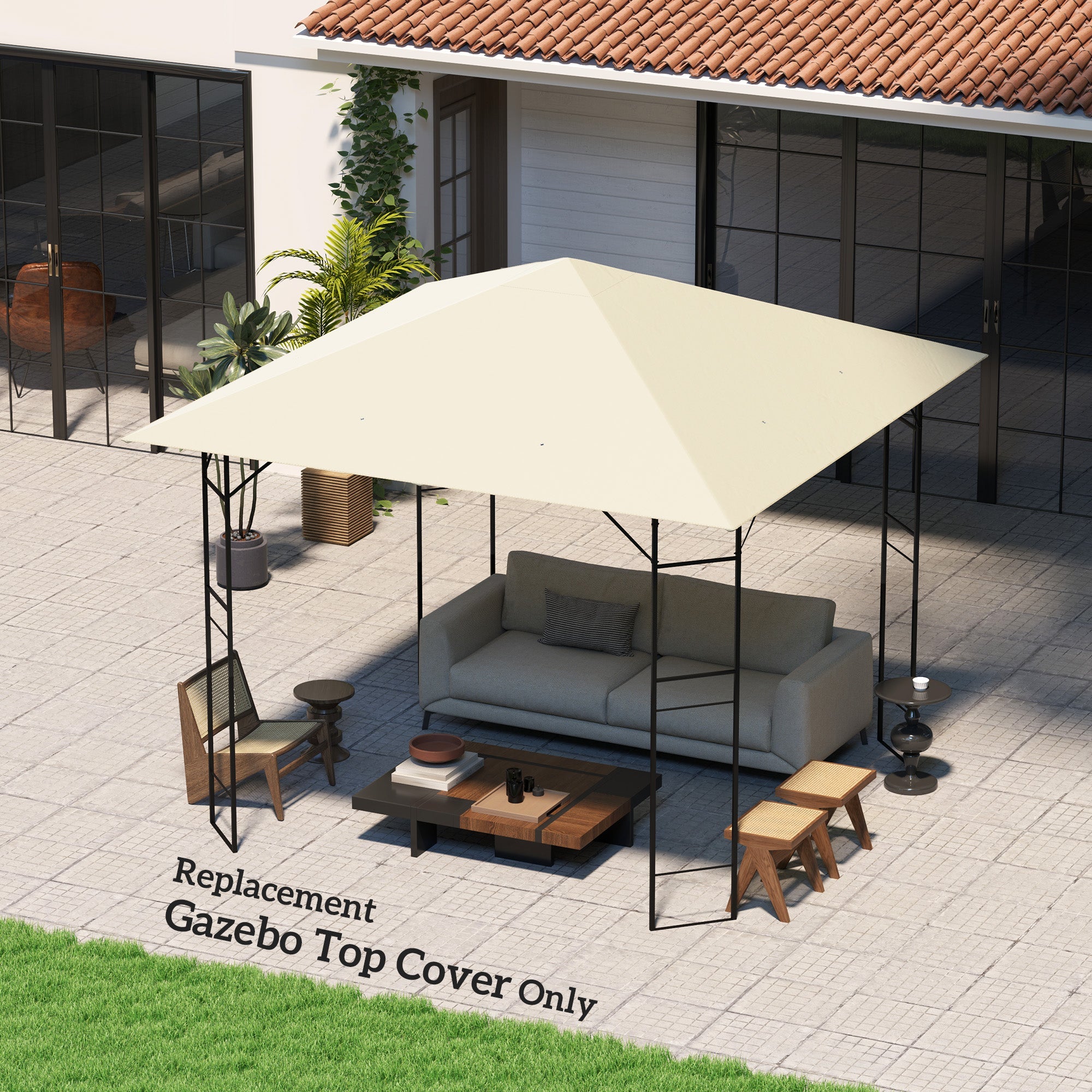 Outsunny 10' x 10' Gazebo Canopy Replacement Cover, Garden Gazebo Roof Replacement, UPF30+, TOP COVER ONLY, Cream White 
