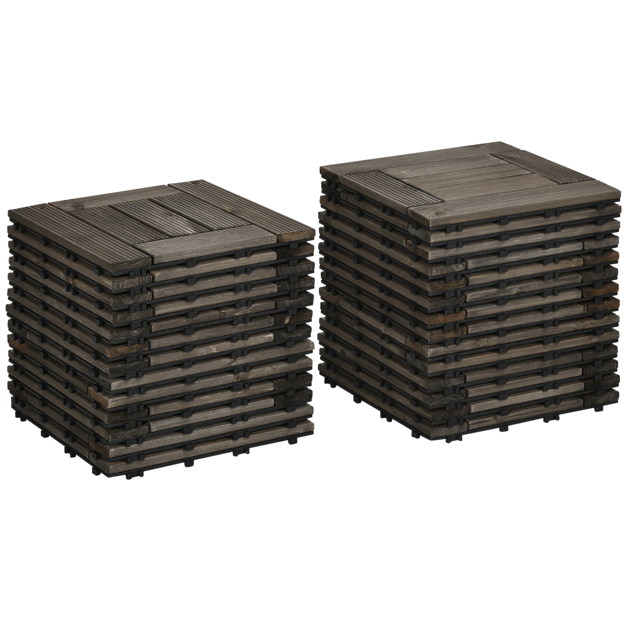 Outsunny 27 Pcs Wooden Interlocking Deck Tiles, 12" x 12" Non-slip Flooring Tiles for Indoor Outdoor Patio Balcony, Grey 