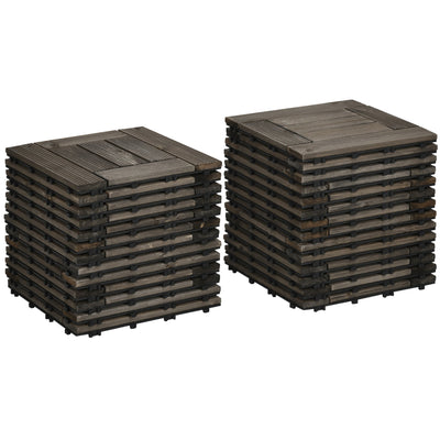 Outsunny 27 Pcs Wooden Interlocking Deck Tiles, 12" x 12" Non-slip Flooring Tiles for Indoor Outdoor Patio Balcony, Grey 