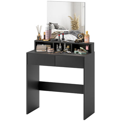 HOMCOM Makeup Vanity Desk with Mirror, for Bedroom, Modern Dressing Table with Drawers, Compartments, Black 