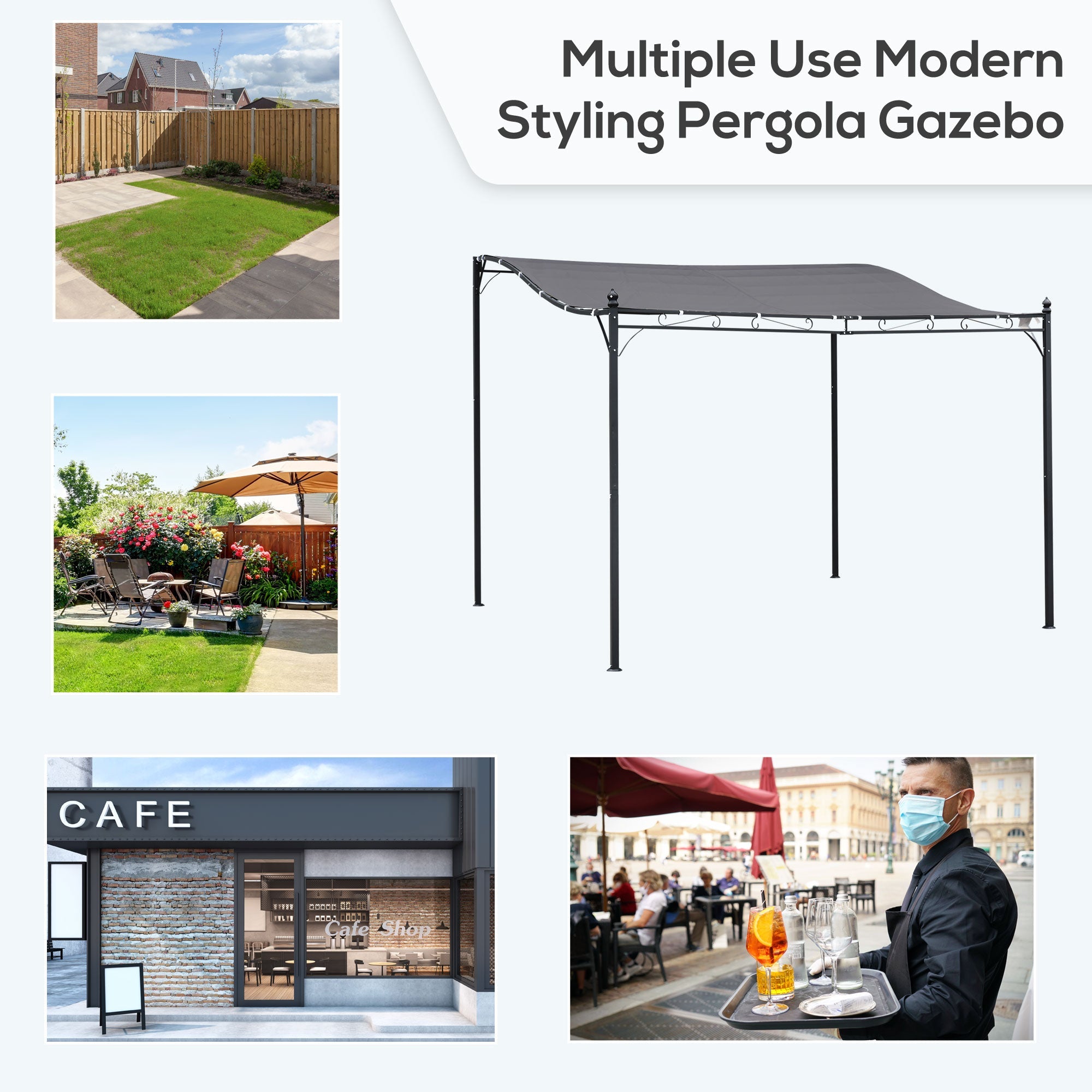 Outsunny 10'x10' Steel Gazebo Canopy Outdoor Sun Shelter Grey Patio Door Porch Cover 