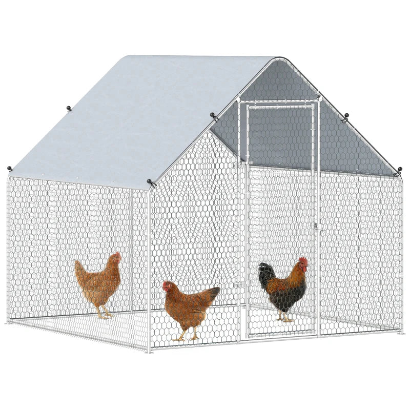 Metal Chicken Coop with Water- and UV-Protection Cover for Backyard Hen, Duck, Rabbit, 6.6' x 6.6' x 6.6'