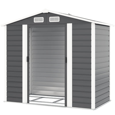 Outsunny 7' x 4' Outdoor Storage Shed, Metal Garden Shed with Lockable Doors and Gloves for Backyard, Garden, Patio, Dark Grey 