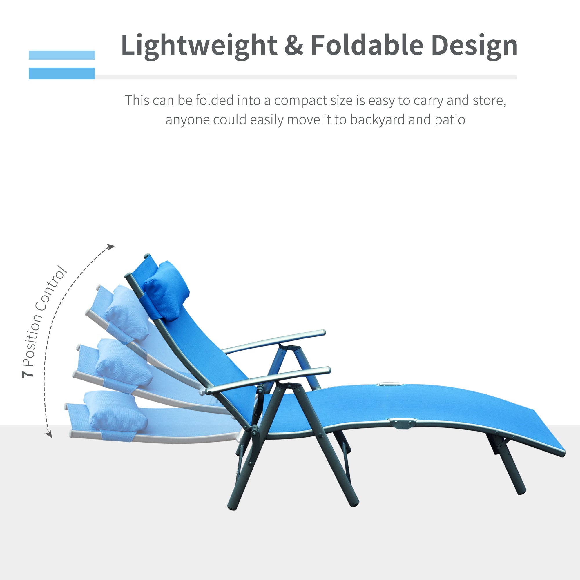 Outsunny Adjustable Reclining Patio Chaise Lounge Chair Tri-Fold Outdoor Garden Sun Lounger Blue 