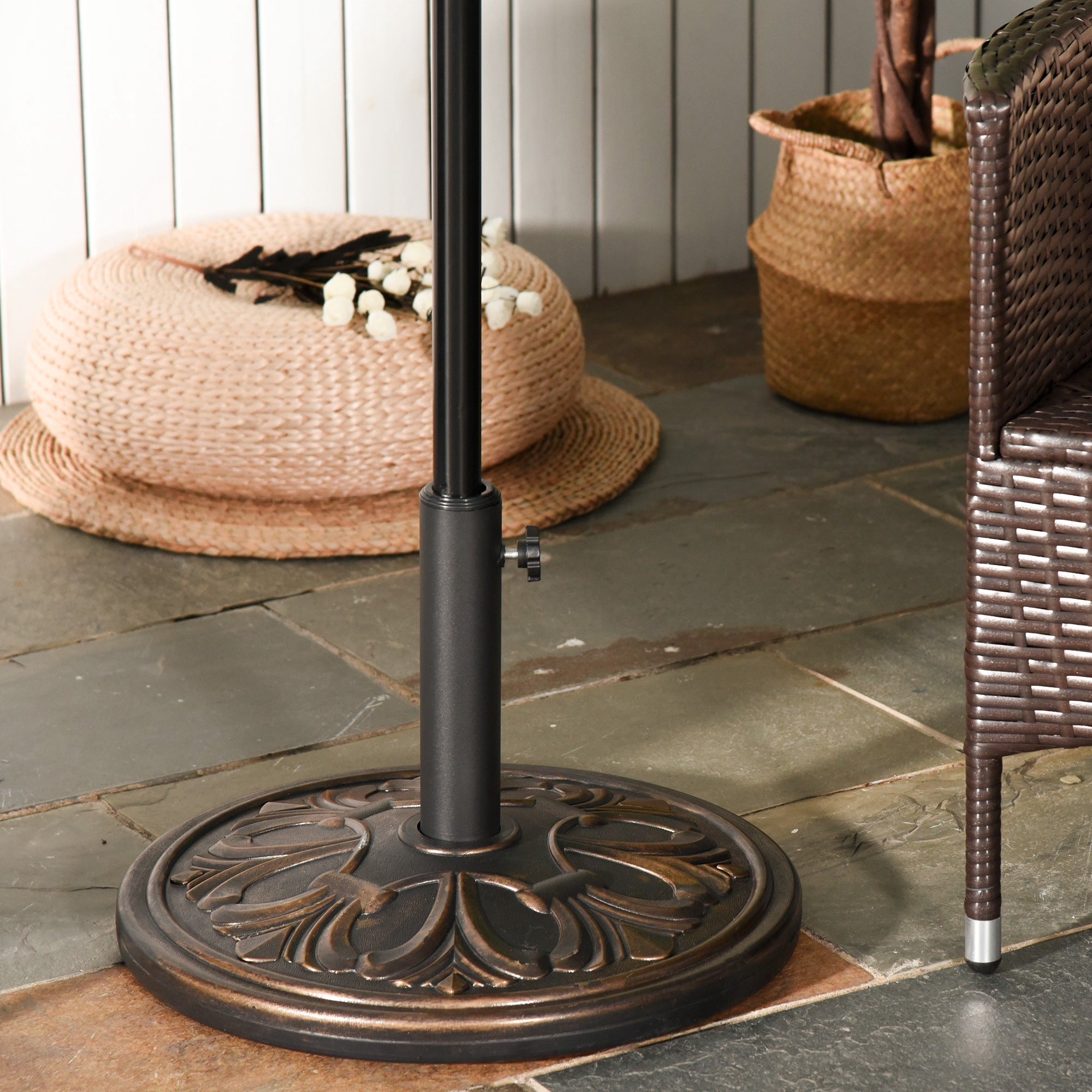 Outsunny Umbrella Base: 29lb Heavy Duty Round Concrete Parasol Stand for Outdoor Patio Garden Bronze 