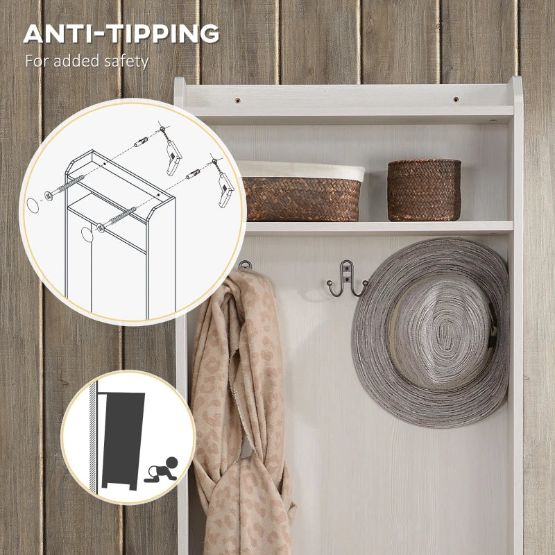 Modern Hall Tree with Shoe Storage Bench, Coat Rack and Shelves, White