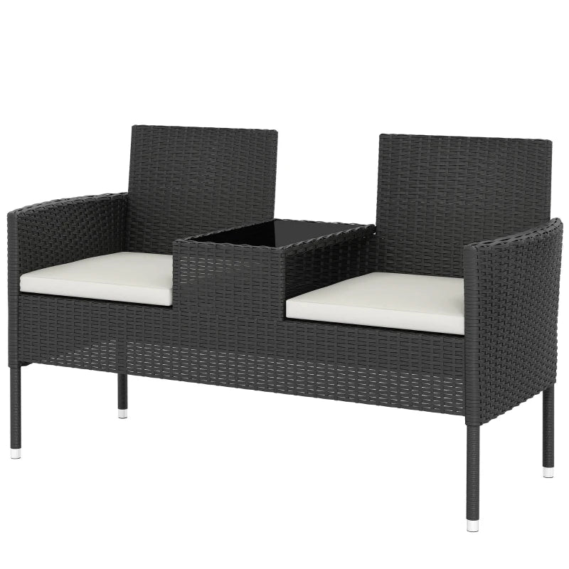 Patio Furniture w/ Mid-Table PE Rattan Loveseat w/ Cushion, Cream White