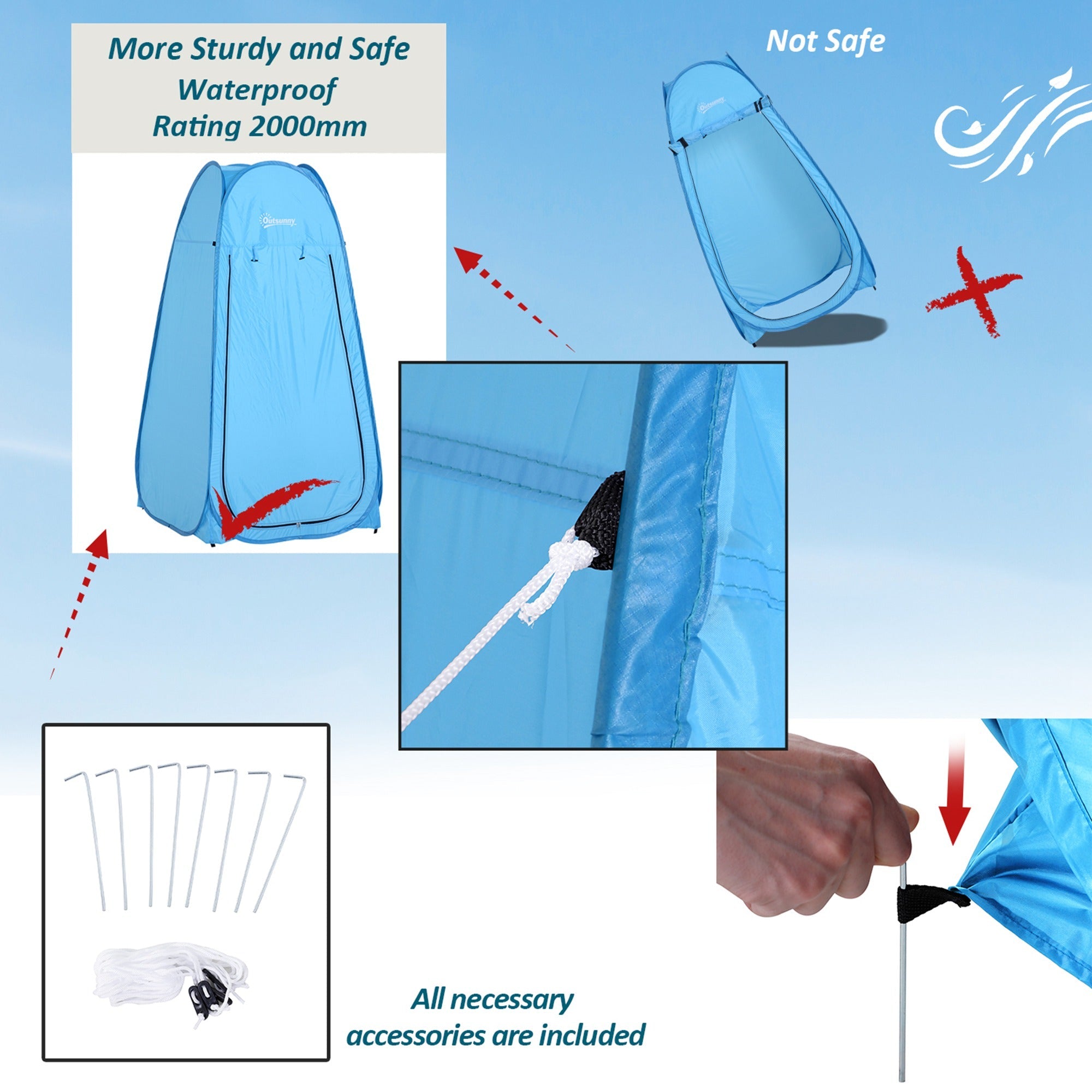 Outsunny Portable Pop Up Shower Tent Blue Dressing Changing Room Privacy Shelter for Camping Outdoor Beach 