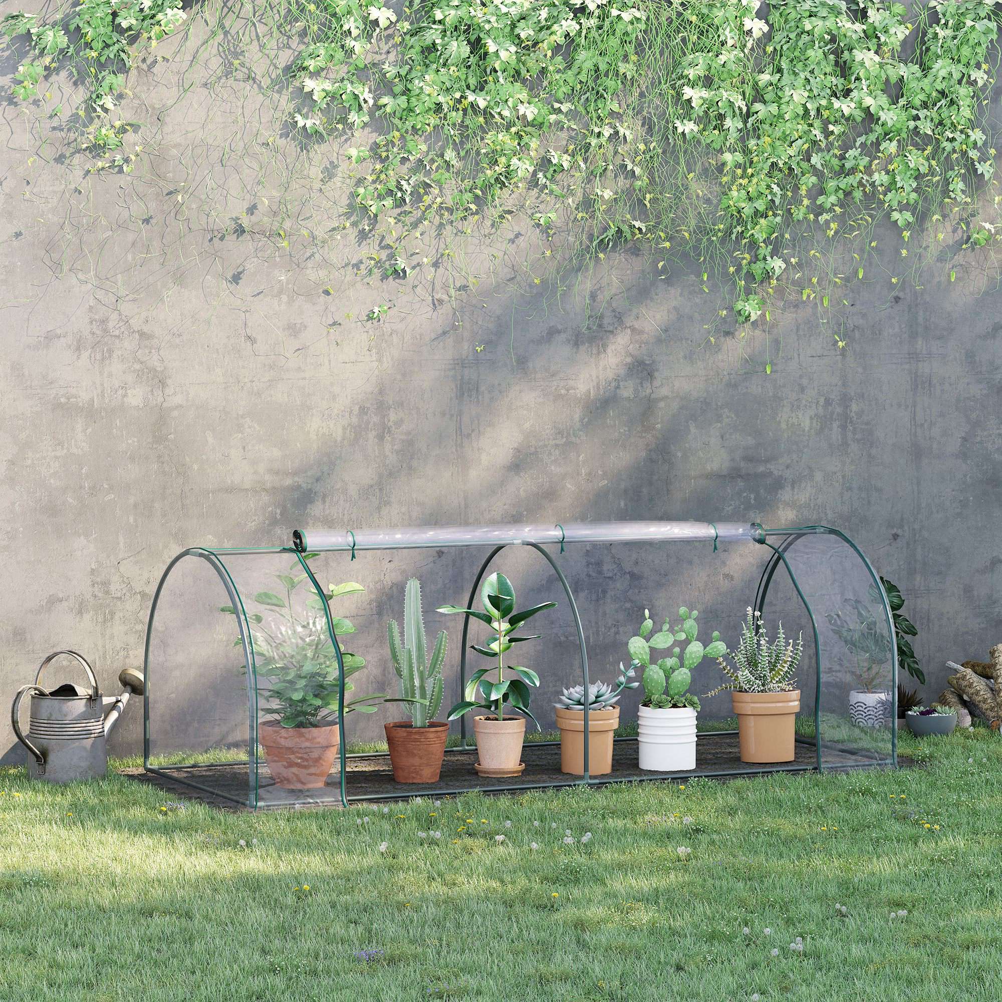 Outsunny Transparent Mini Greenhouse: 99"x39"x32" Portable Hot House with Zippered Doors for Indoor/Outdoor 