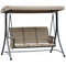 Outsunny 3 Person Porch Swing Outdoor Swing Chair with High Back Design, Side Pouches and Adjustable Canopy, Brown