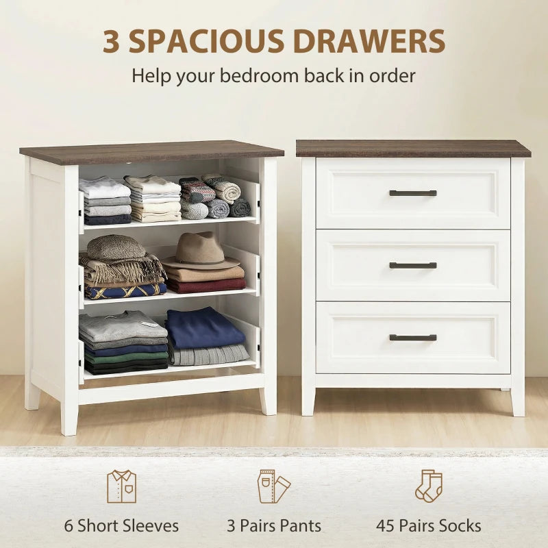 HOMCOM 3 Drawer Bedroom Dresser, Modern Storage Chest with Wood Top for Living Room, Closet & Entryway
