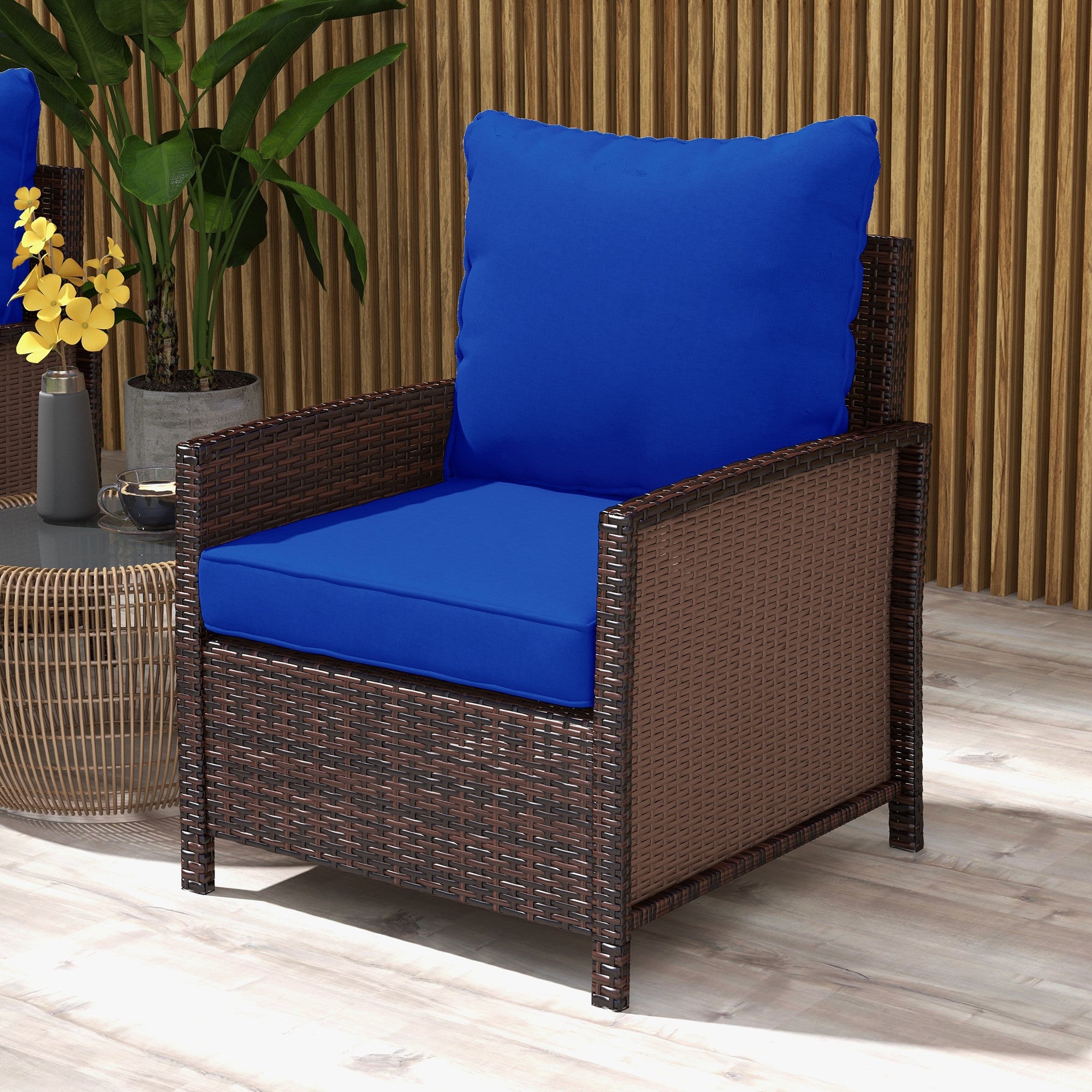 Outsunny Patio Chair Cushions Set 4-Piece Replacement Cushions with Back for Outdoor Indoor Navy Blue 