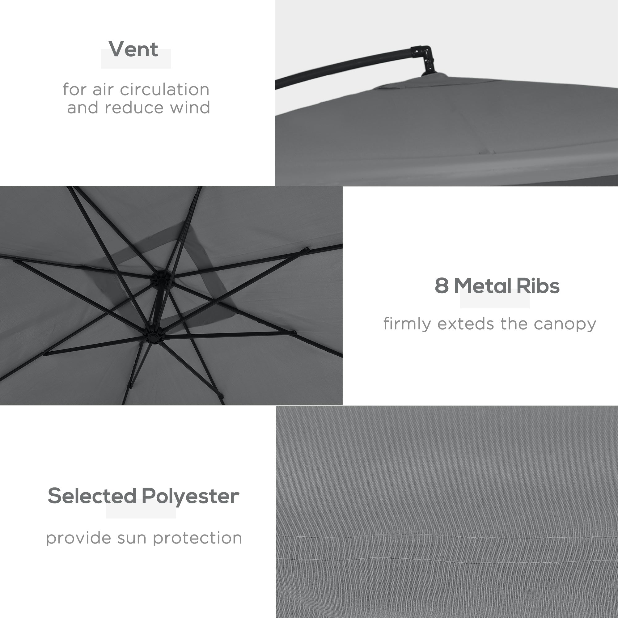 Outsunny Offset Patio Umbrella with Net and Umbrella Base, Adjustable Cantilever Canopy with Cross Base, Weight Plates & 8 Ribs 