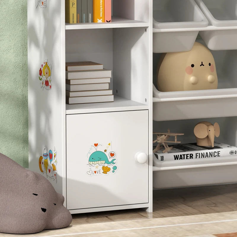 Qaba Kids Toy Organizers and Storage with 8 Removable Storage Bins and Bookshelf, White