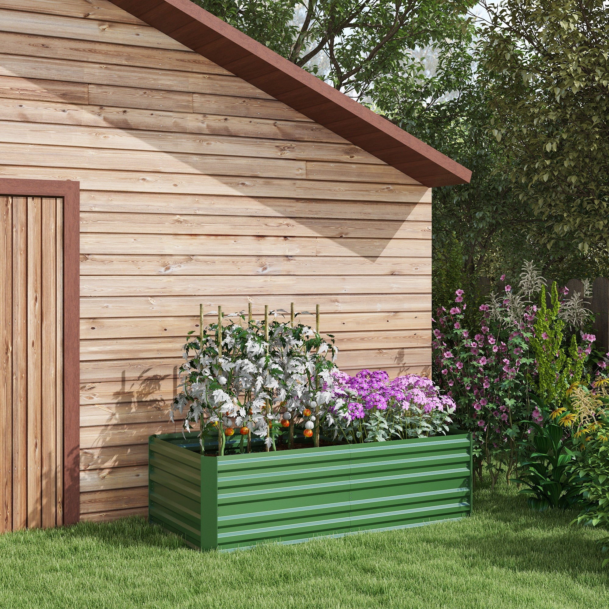 Outsunny Galvanized Raised Garden Bed, Steel Outdoor Planters with Reinforced Rods, 71" x 35" x 23", Green 