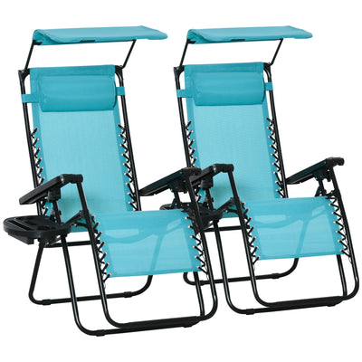 Outsunny 2 piece Zero Gravity Chair Adjustable Patio Lounge Chair Reclining Seat W/ Cup Holder & Canopy Shade 