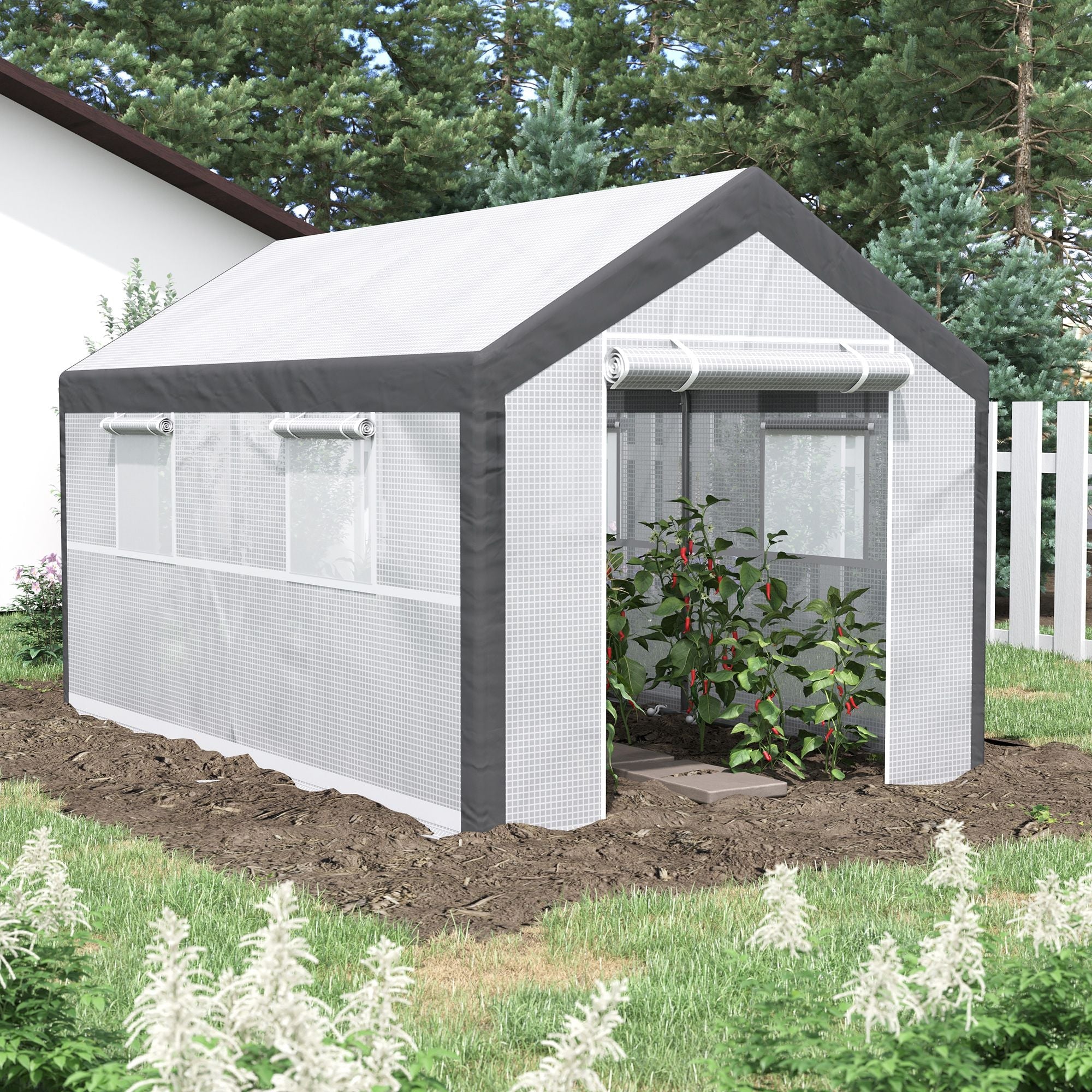 Outsunny 7' x 12' x 7' Heavy Duty Walk-In Greenhouse Vegetable Seed Growth Tent Outdoor Plant Growing Tunnel Warm House Flower Shed Backyard, White 
