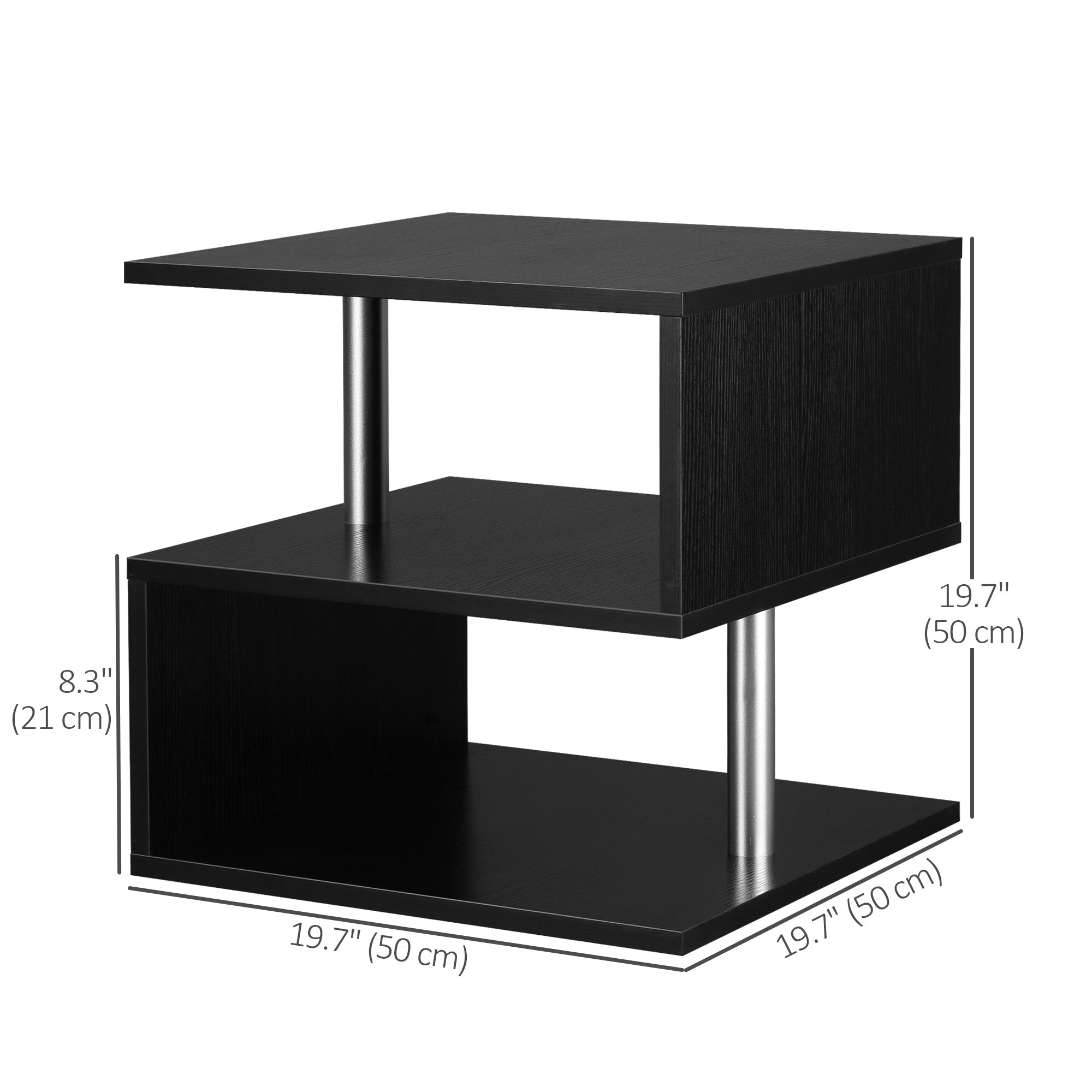 HOMCOM S-Shaped Side Table: 3-Tier Black Storage Shelves & Versatile Coffee Table Design 