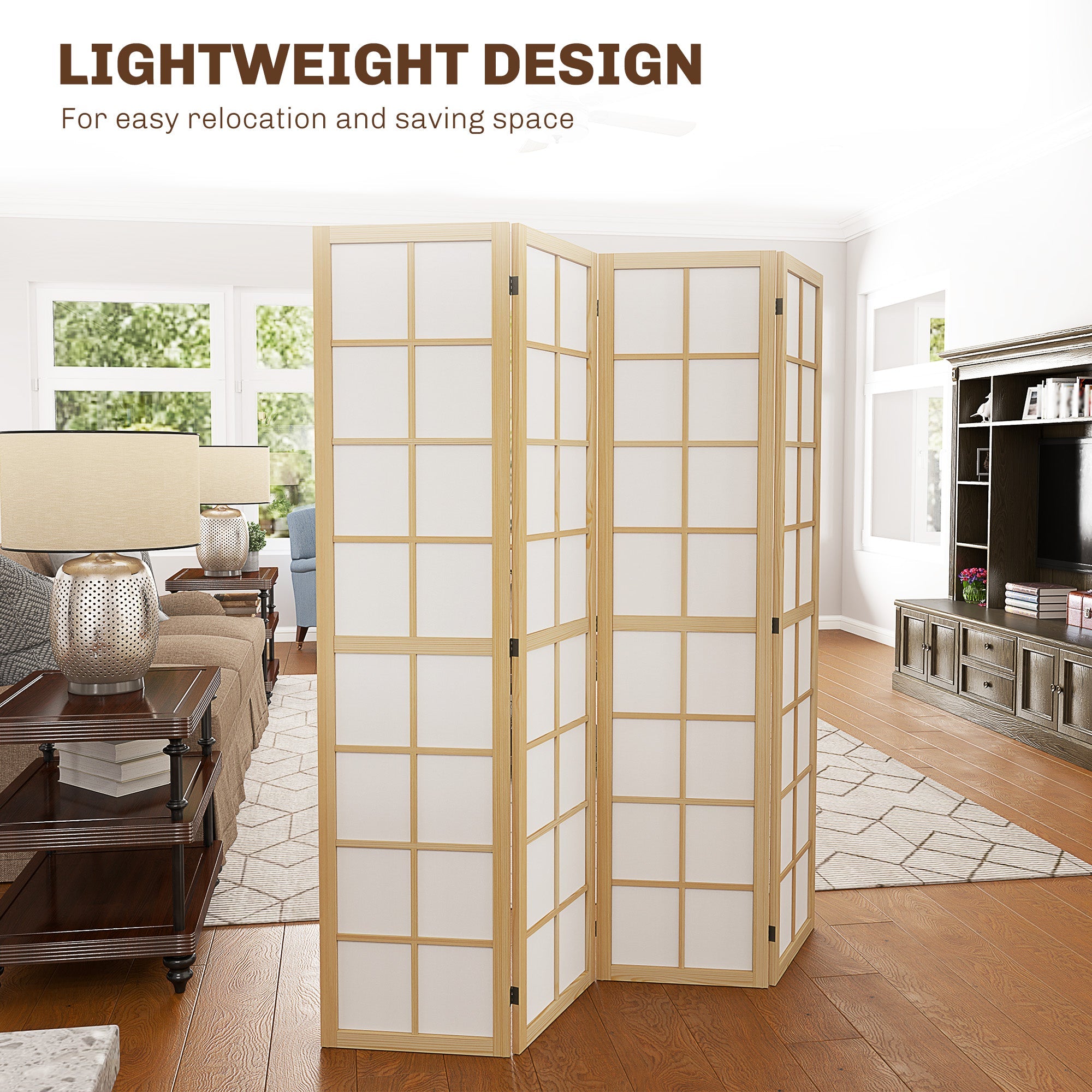 HOMCOM 4 Panel Room Divider, 5.6 ft Folding Wall Divider Room Partition for Home Office, Bedroom, Living Room 