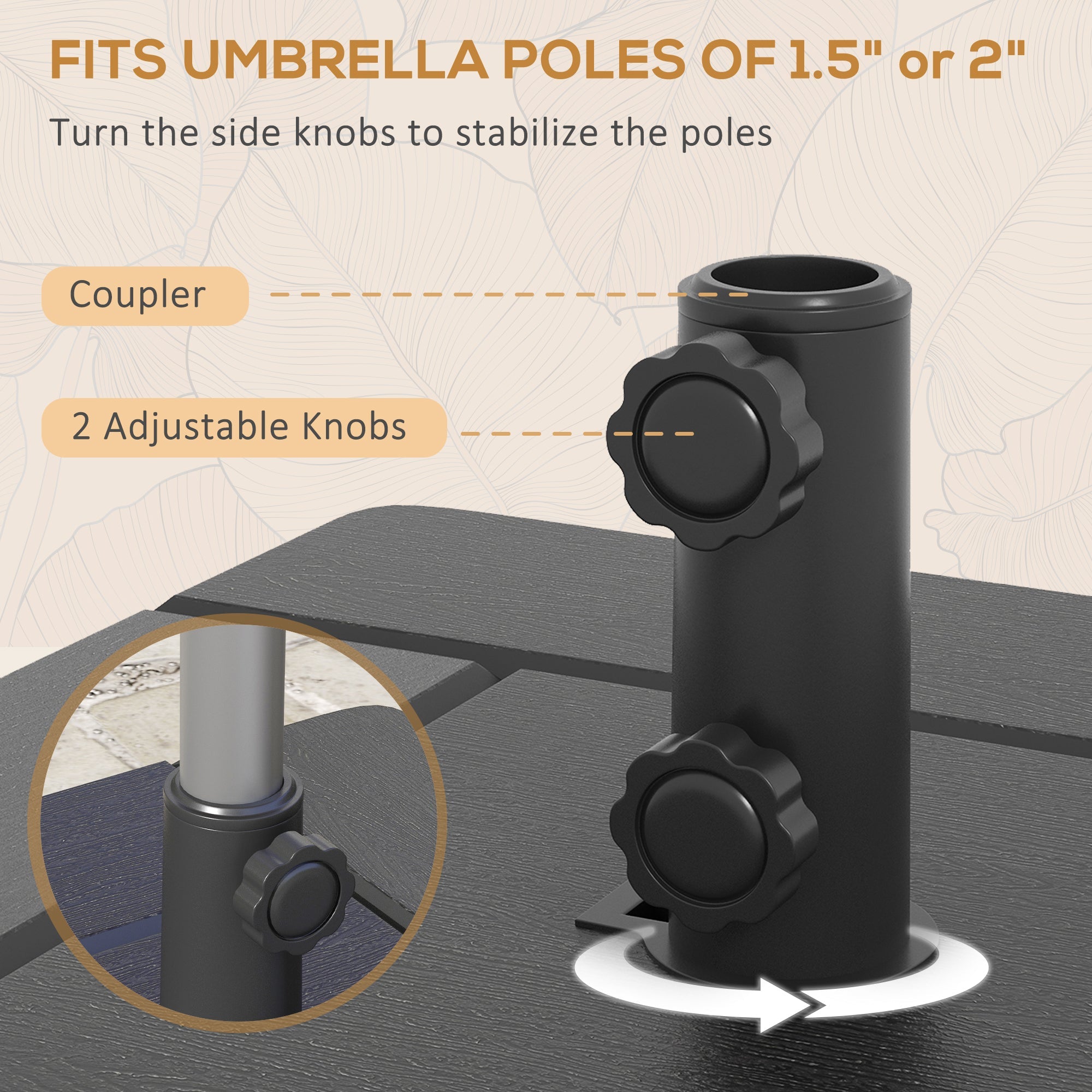 Outsunny 3-in-1 Outdoor Umbrella Base with Wheels and Handles, End Table, Flower Box Planter with Hole, 176 lbs. Capacity, Black 