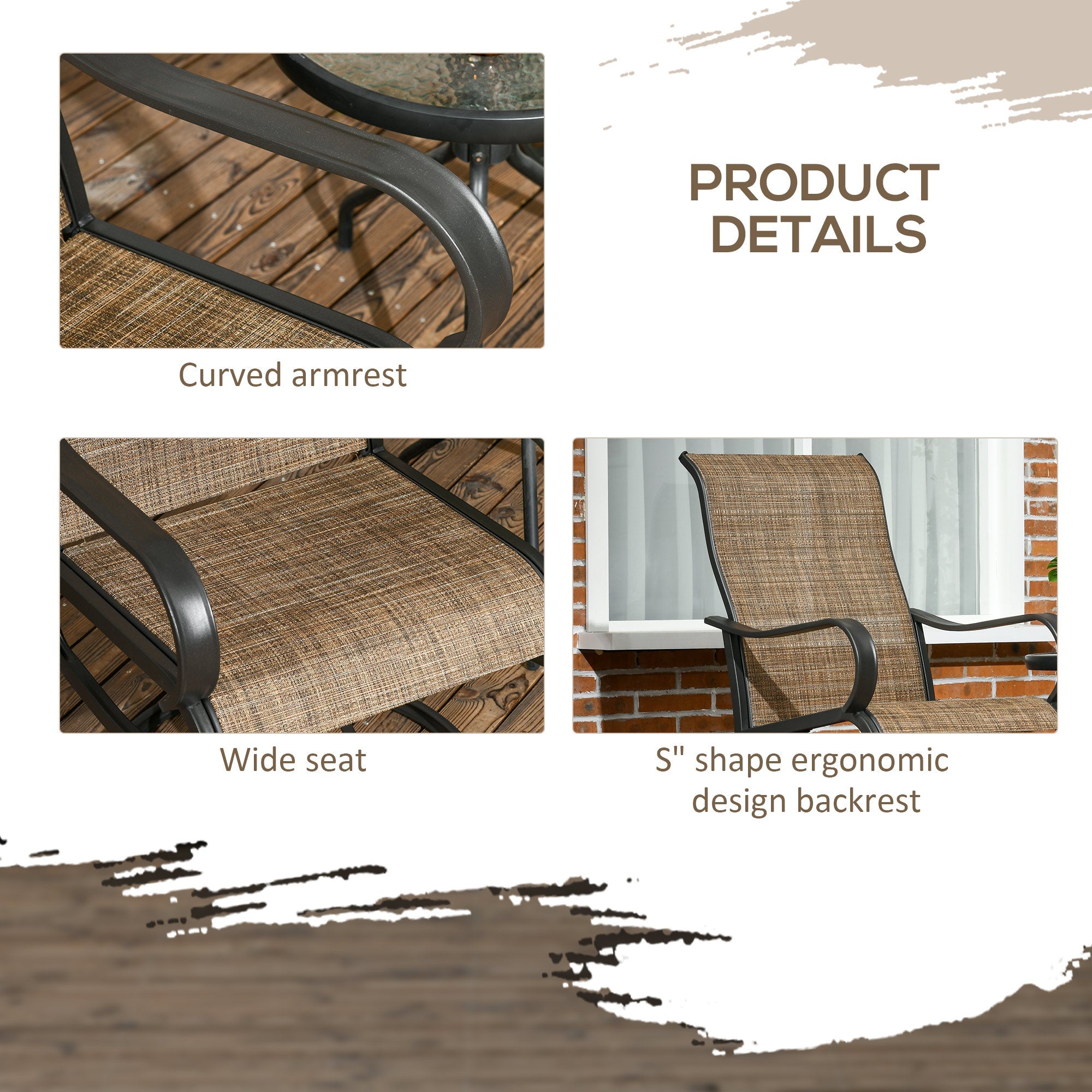 Outsunny 2-Piece Patio 360° Swivel Rocking Chairs with Curved Armrests, S Shape Backrest, Breathable Mesh Fabric Seat & Backrest, Brown 