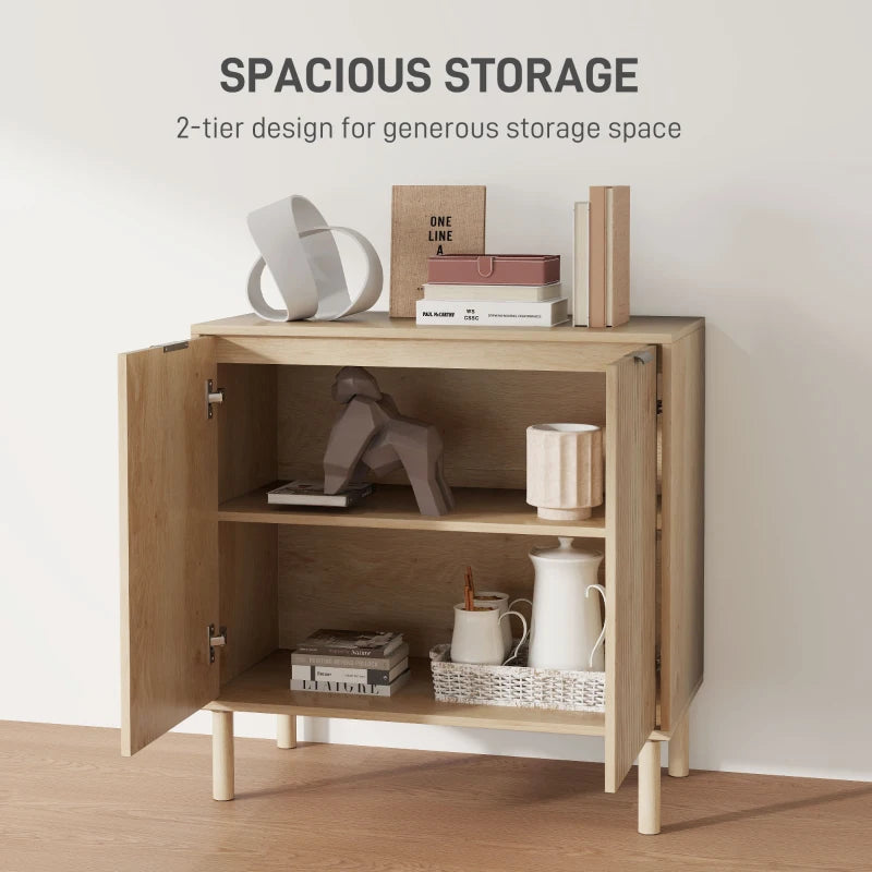 Accent Cabinet with Doors & Adjustable Shelf, Freestanding Console Cabinet with Wood Legs, Elevated Base for Living Room, Oak