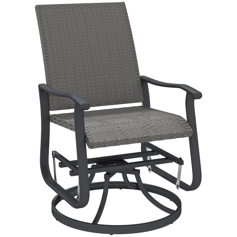 Rattan Patio Glider, Wicker Outdoor Glider Swivel Chair with Steel Frame, High Back for Backyard Porch, Grey