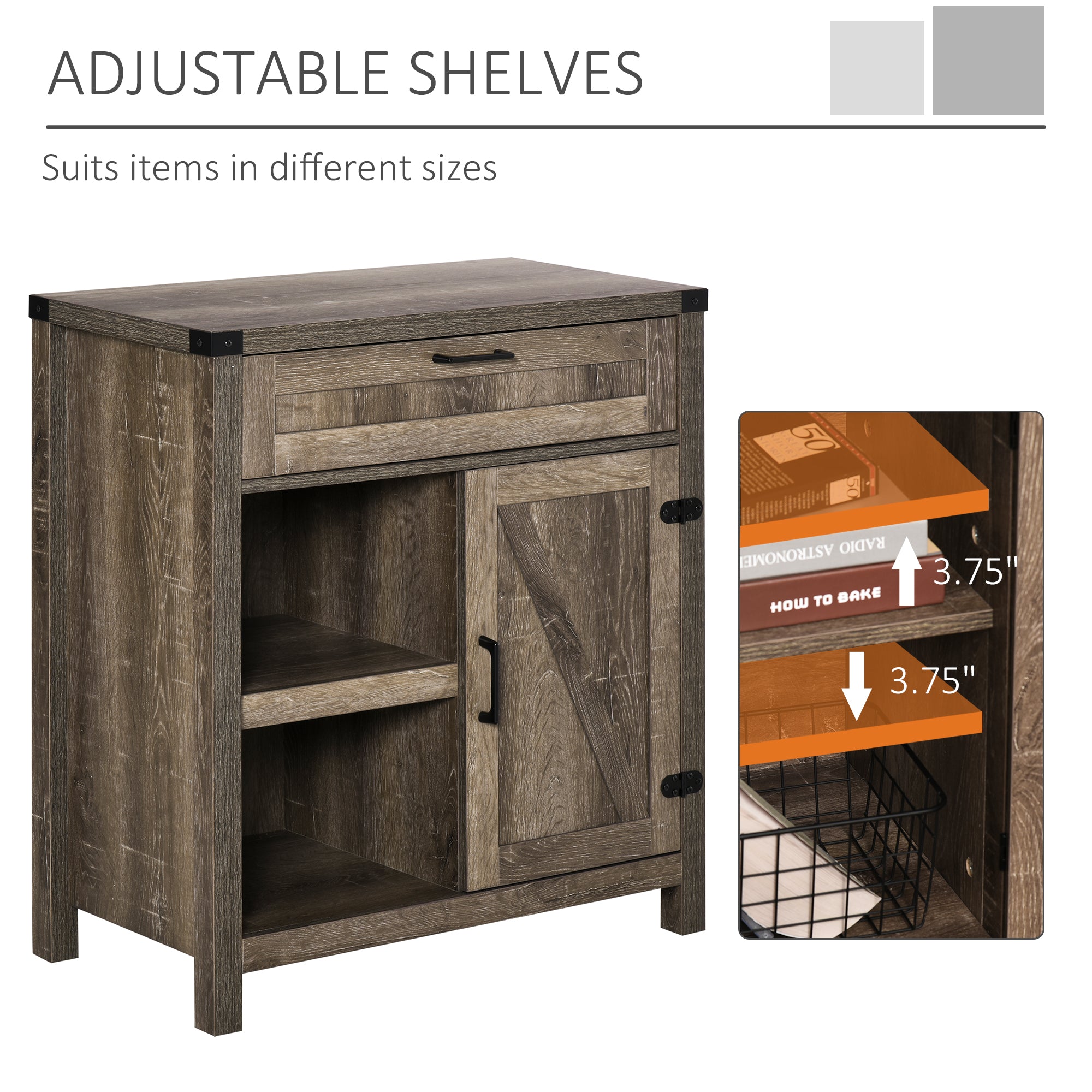 HOMCOM Rustic Buffet Sideboard: Farmhouse Storage Cabinet with Barn Doors for Kitchen/Dining Room, Dark Oak 